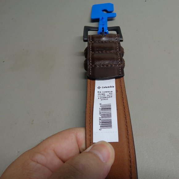 New Columbia brown leather double loop belt mens size 42 - Picture 5 of 7